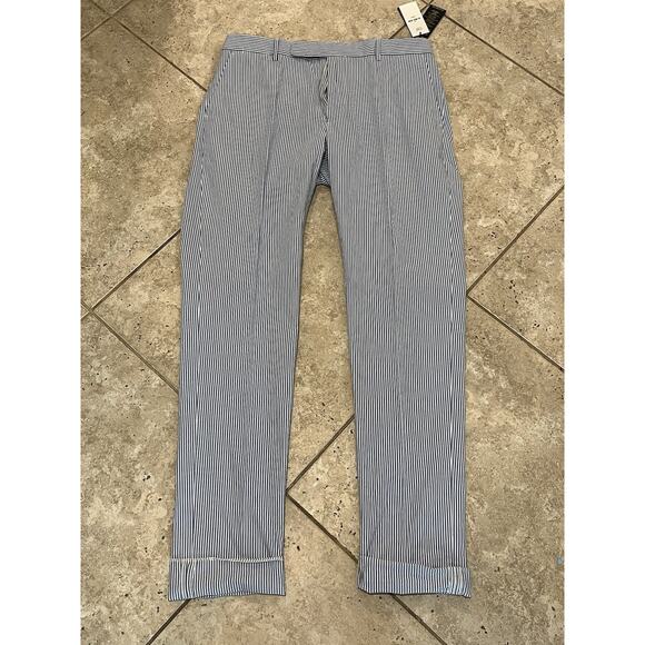 $698 Polo Ralph Lauren Blue Cotton Seersucker Suit 42R 35W NEW WITH TAGS Modern - Picture 10 of 11